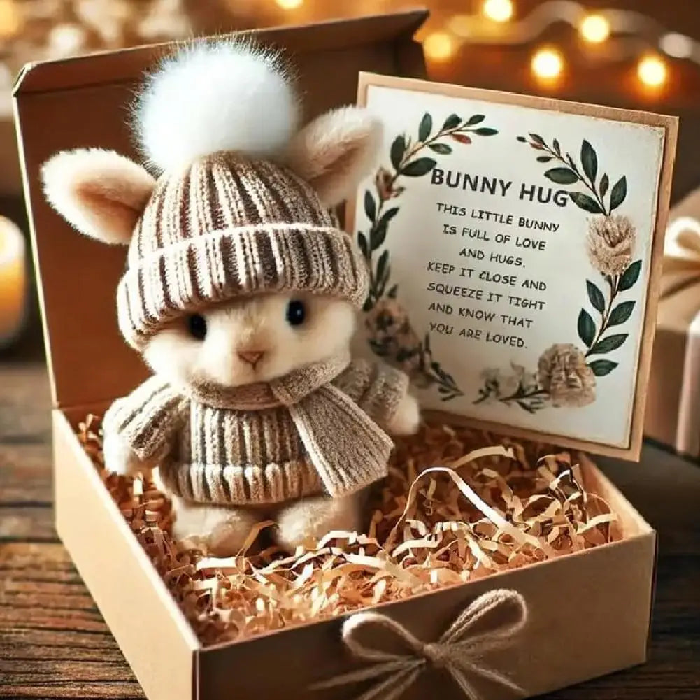 Easter Bunny Gift - Mini Plush Bunny with Knitted Hat | Cute Easter Gifts