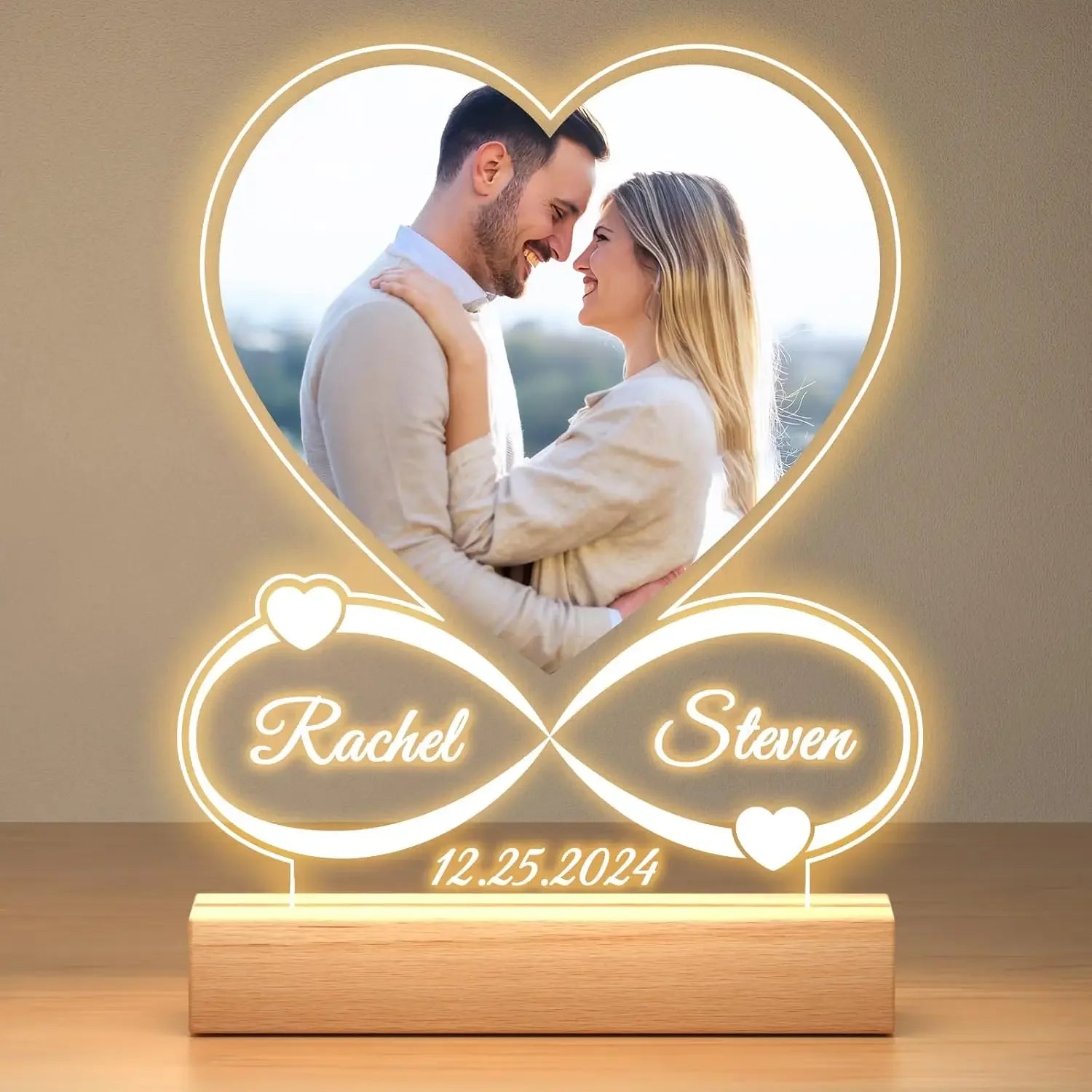 Personalized Picture Frame with LED Light - Custom Valentine's Birthday Photo Gift