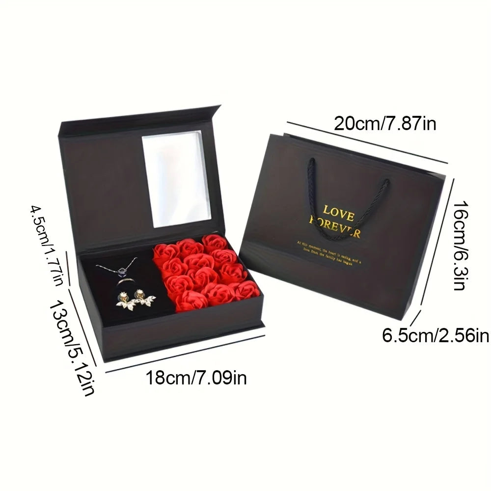 Rose Jewelry Box with 12 Eternal Roses - Valentine's Romatic Day Gift Set