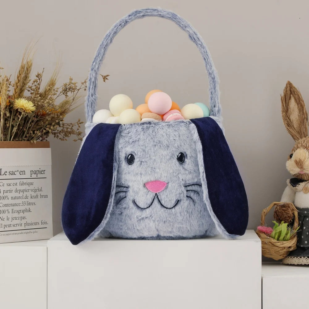 Easter Bunny Basket for Kids - Plush Egg Hunt Bag