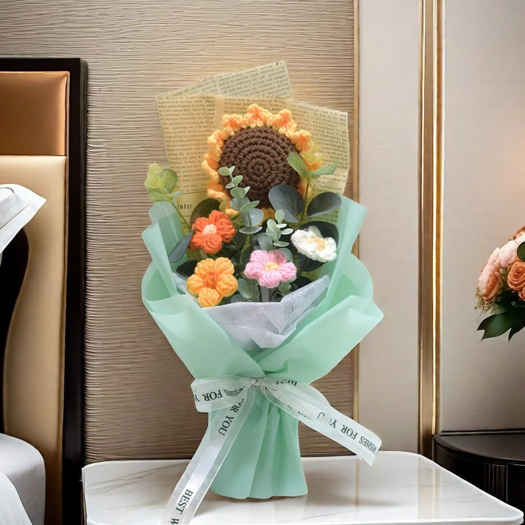 Handmade Crochet Flower Bouquet Sunflower Daisy Gift