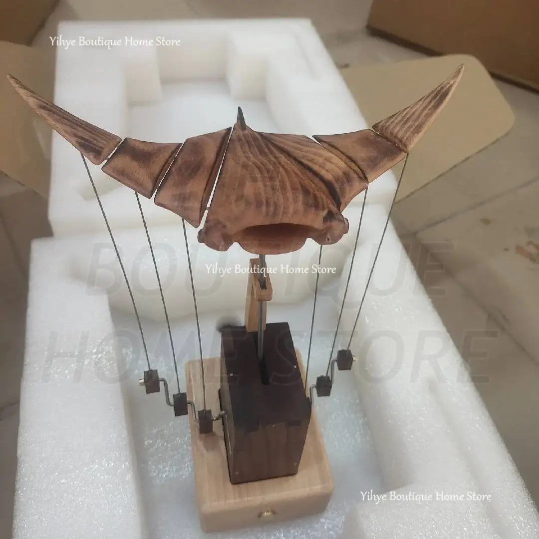 Hand-carved Flying Manta Ray Kinetic Sculpture - Unique Wooden Desktop Ornament for Home/Office Decoration & Birthday Gifting for Him or Her