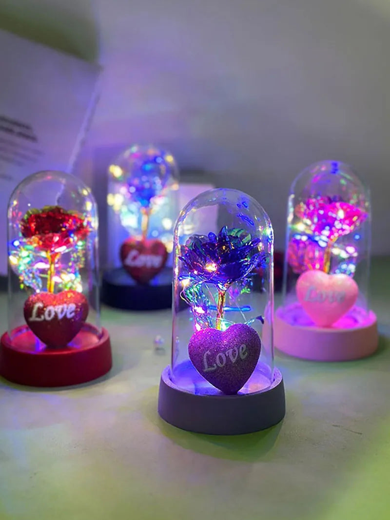LED Rose in Dome with heart - Glowing Valentine's & Mother's Day Gift