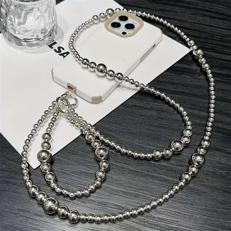 Silver Beaded Phone Charm Strap - Decorative Phone & Bag Accessory
