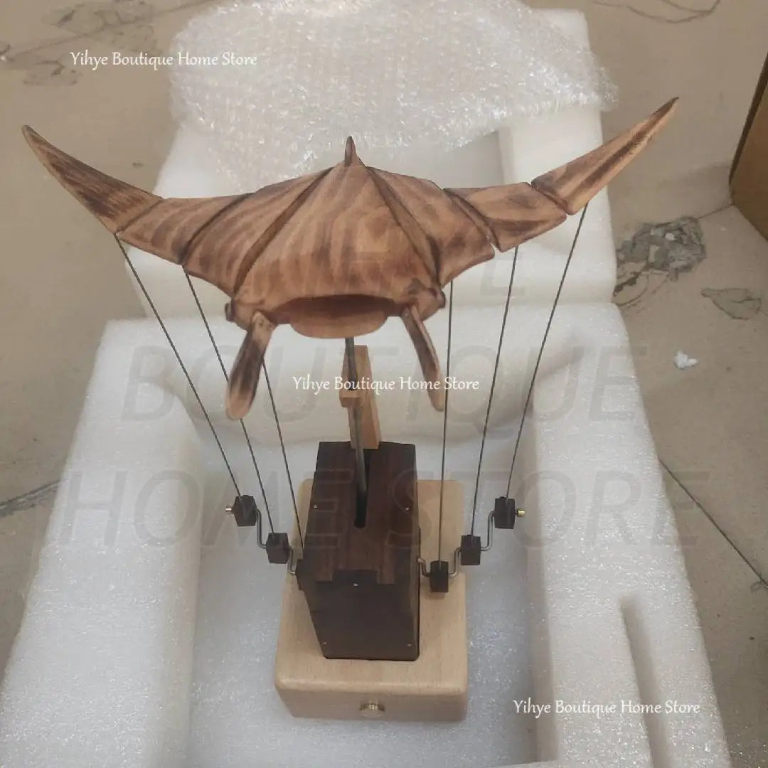 Hand-carved Flying Manta Ray Kinetic Sculpture - Unique Wooden Desktop Ornament for Home/Office Decoration & Birthday Gifting for Him or Her