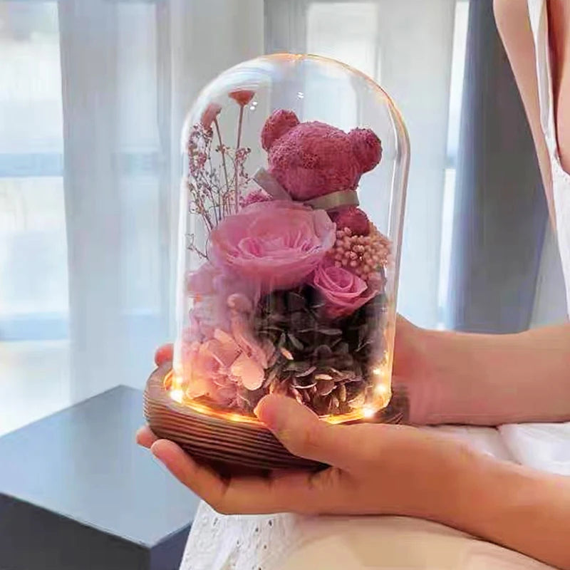 Eternal Rose in Glass Dome with LED Lights - Mother's Day or Valentine's Gift