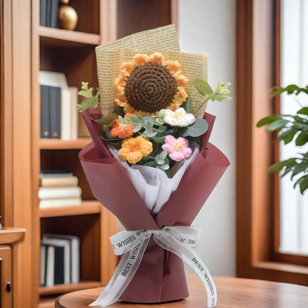 Handmade Crochet Flower Bouquet Sunflower Daisy Gift