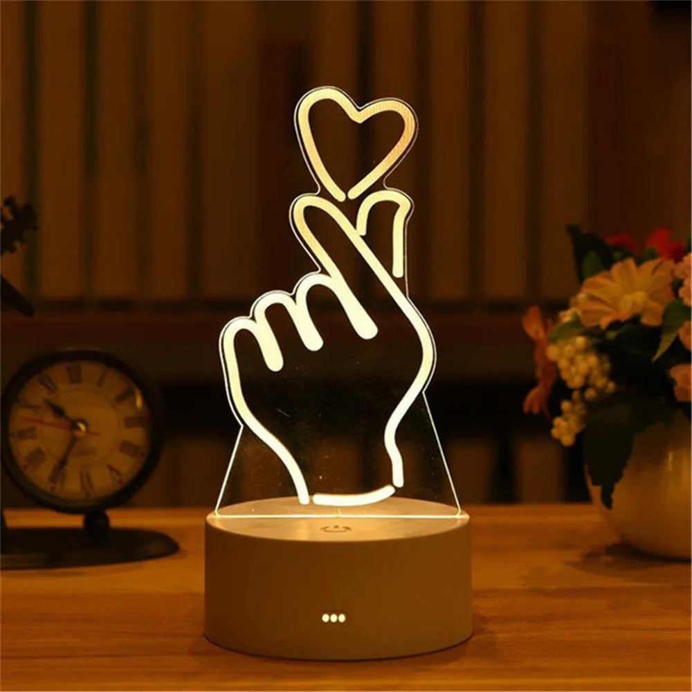 Wedding Birthday Gift Love 3D Acrylic Neon Sign USB Led Lamp Children's Night Lights Table Lamp Valentines Day Bedside Lamp
