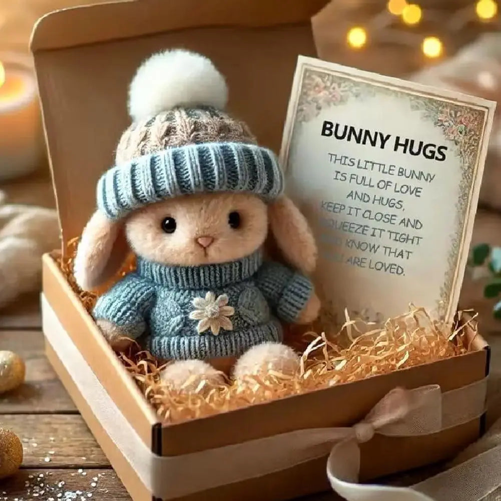 Easter Bunny Gift - Mini Plush Bunny with Knitted Hat | Cute Easter Gifts