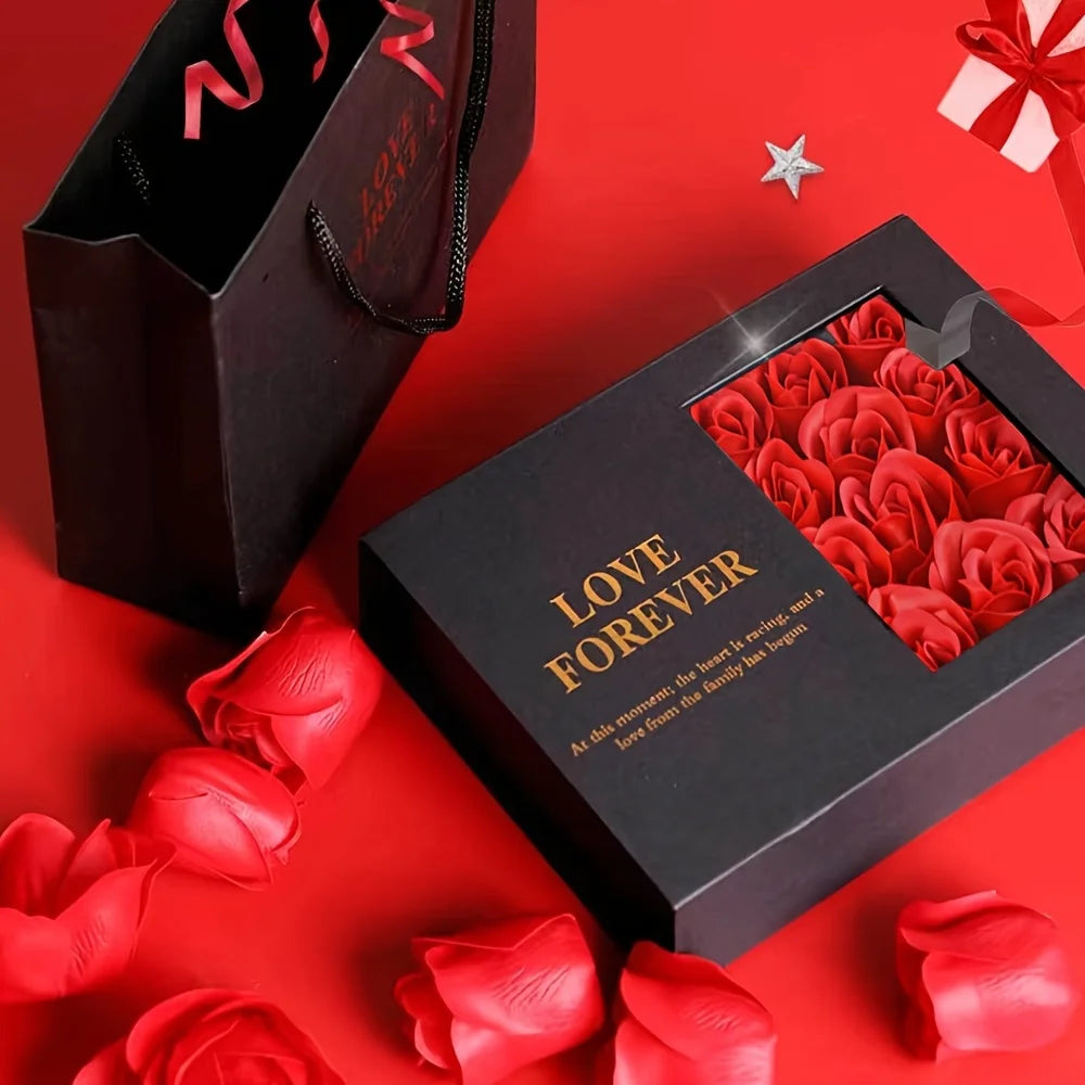 Rose Jewelry Box with 12 Eternal Roses - Valentine's Romatic Day Gift Set