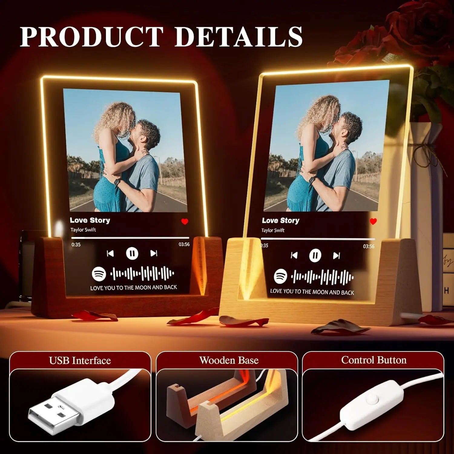 Custom Valentine's Day Gifts Song Plaque Personalized Lamp With Photo Custom couple Romantic Birthday Gift Acrylic Frame