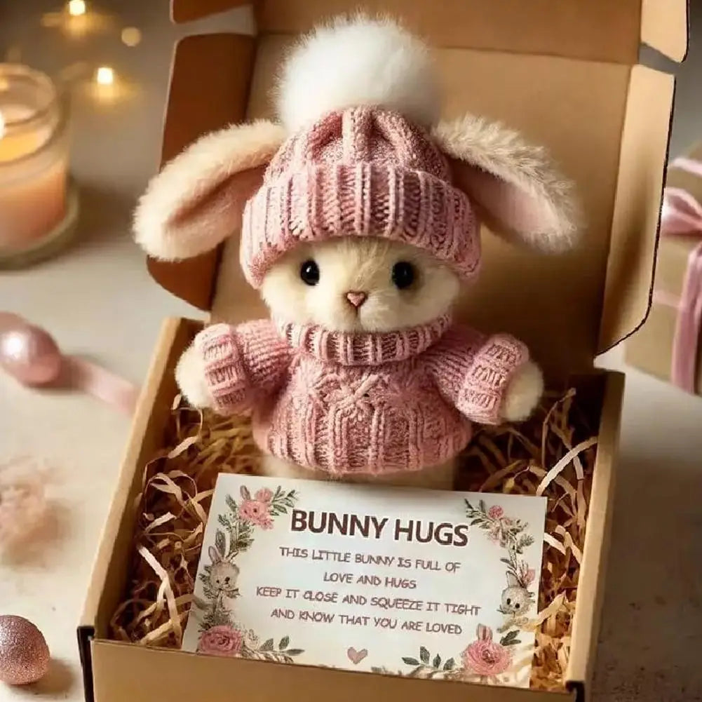 Easter Bunny Gift - Mini Plush Bunny with Knitted Hat | Cute Easter Gifts