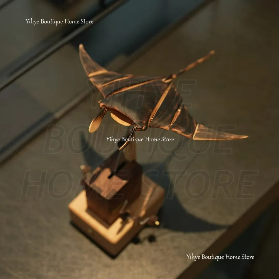 Hand-carved Flying Manta Ray Kinetic Sculpture - Unique Wooden Desktop Ornament for Home/Office Decoration & Birthday Gifting for Him or Her