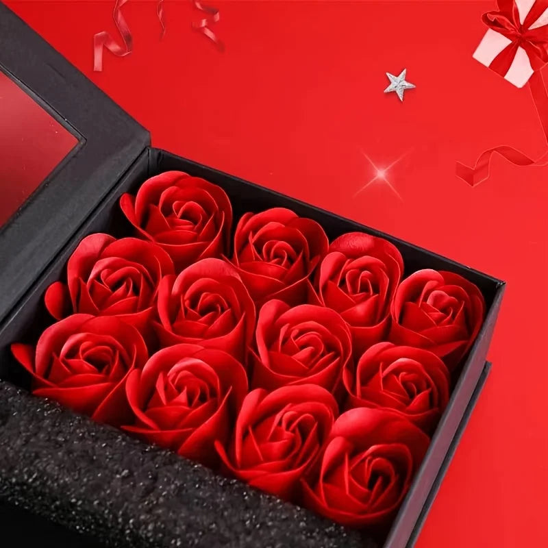 Rose Jewelry Box with 12 Eternal Roses - Valentine's Romatic Day Gift Set