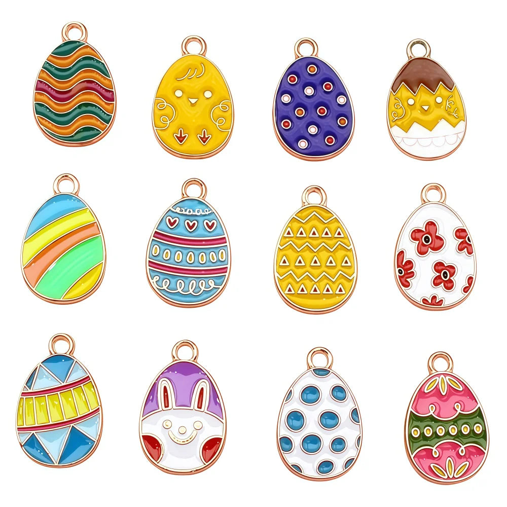 Mini Easter Egg Keychain Pendants - Colorful Alloy Charms for Parties & DIY Crafts