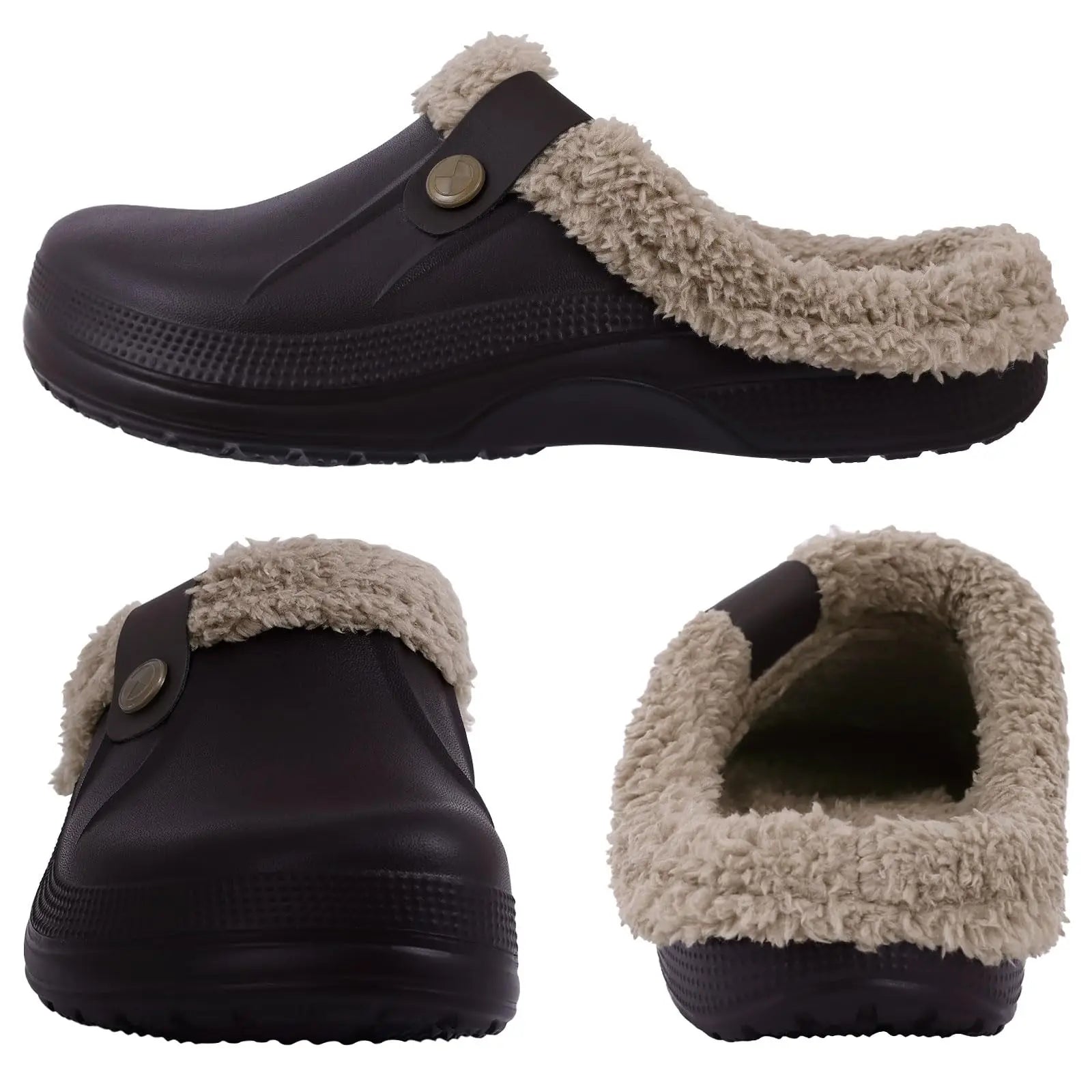 Men's Waterproof Fur Slippers – Warm Non-Slip Winter Shoes