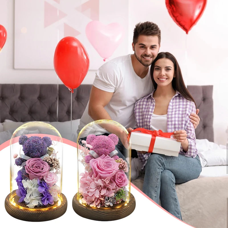 Eternal Rose in Glass Dome with LED Lights - Mother's Day or Valentine's Gift