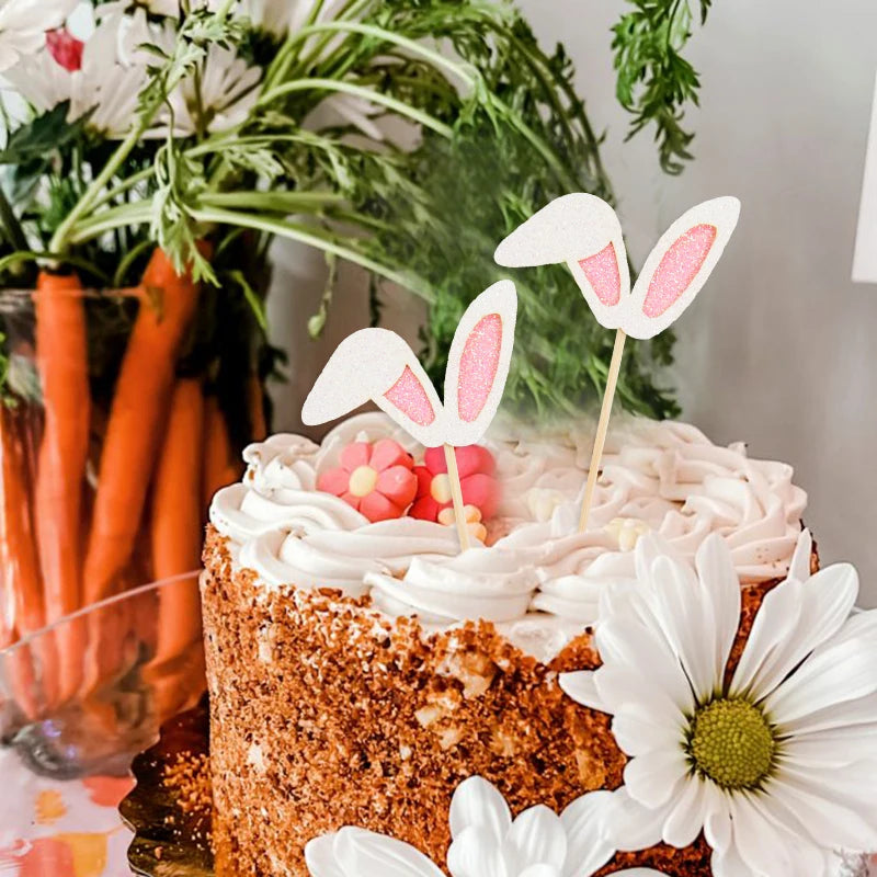 Easter Bunny Ears Cake Toppers - 12 Pack Cute Rabbit Cupcake Picks