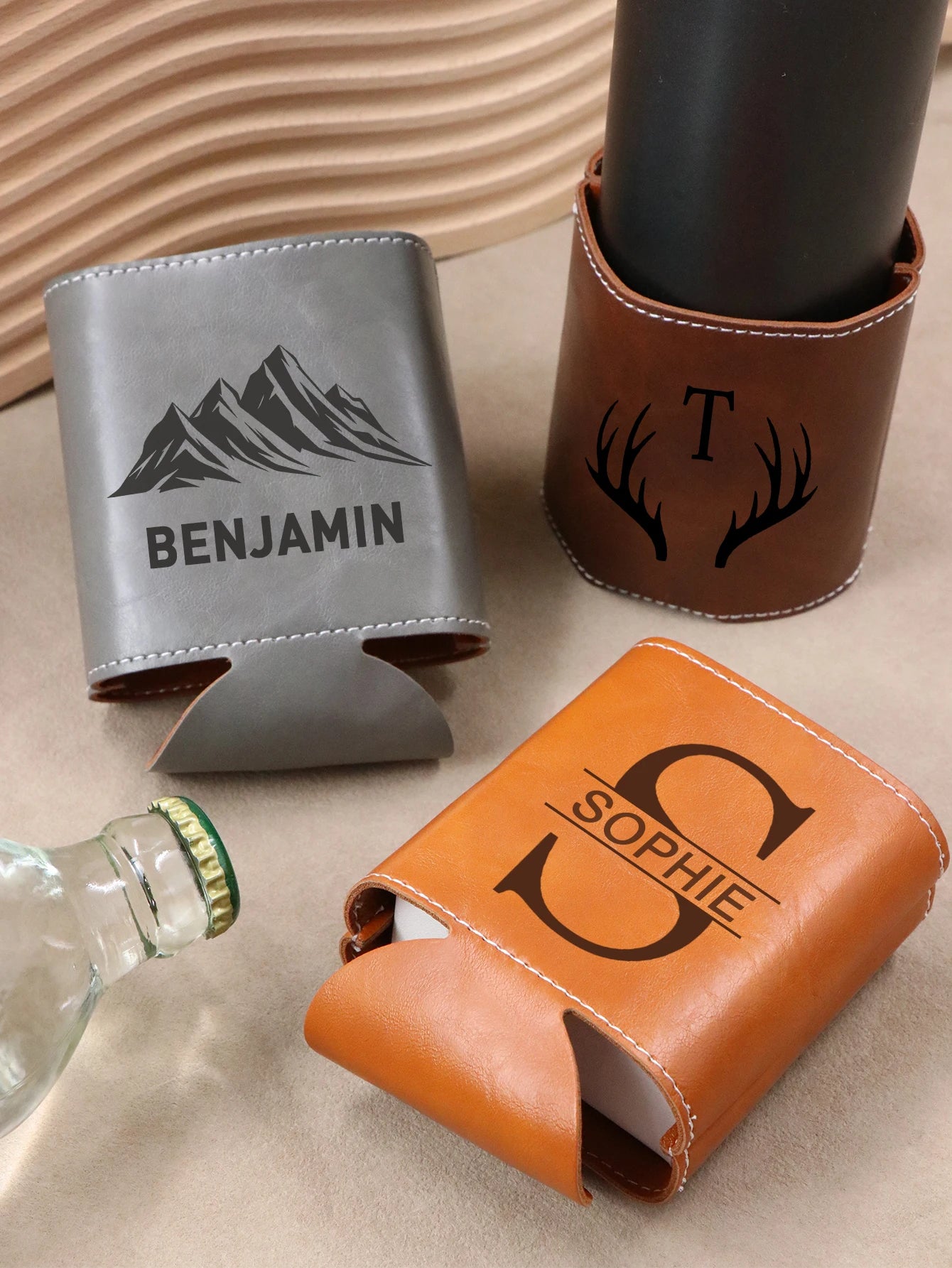 Personalized Leather Can Koozie – Custom Engraved Stubby Holder