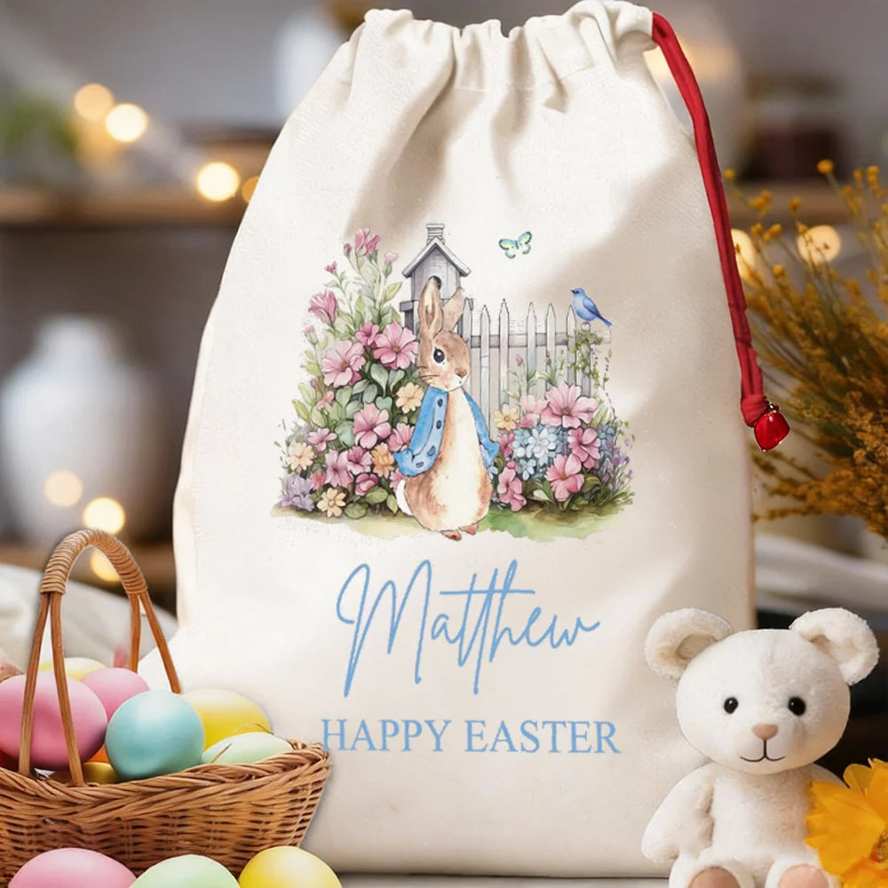 Personalized Easter Bunny Basket - Custom Name Easter Bag for Kids | Reusable Easter Egg Hunt Tote