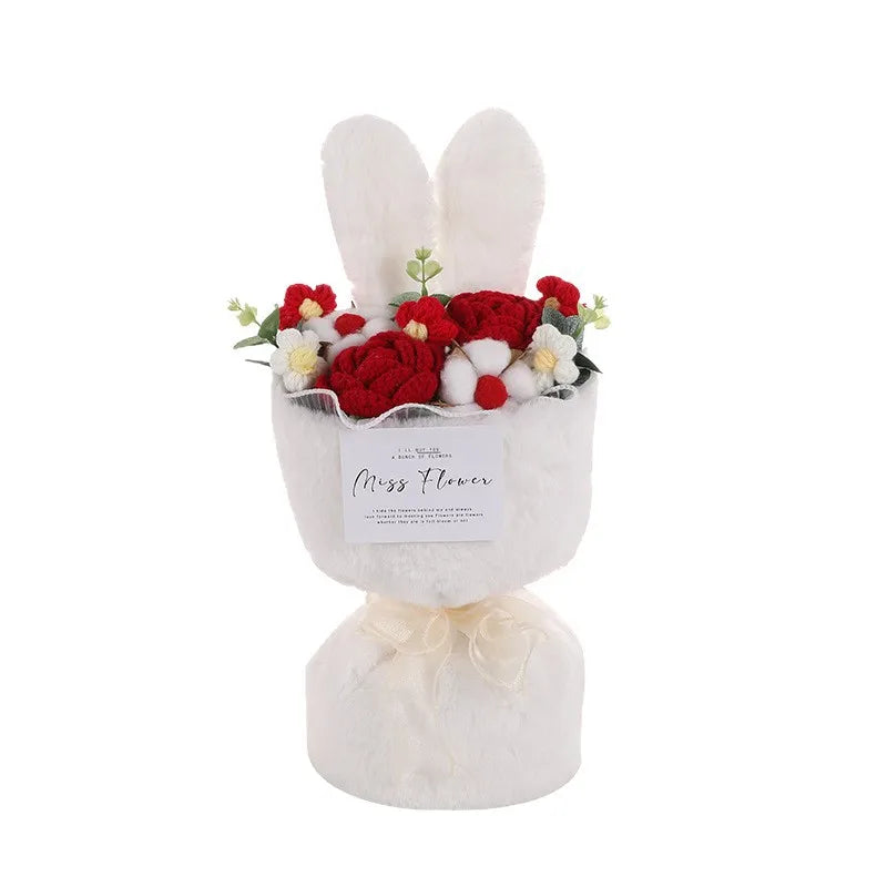 Easter Bunny Plush Knitted Rabbit Bouquet - Cute Bunny Ears Gift