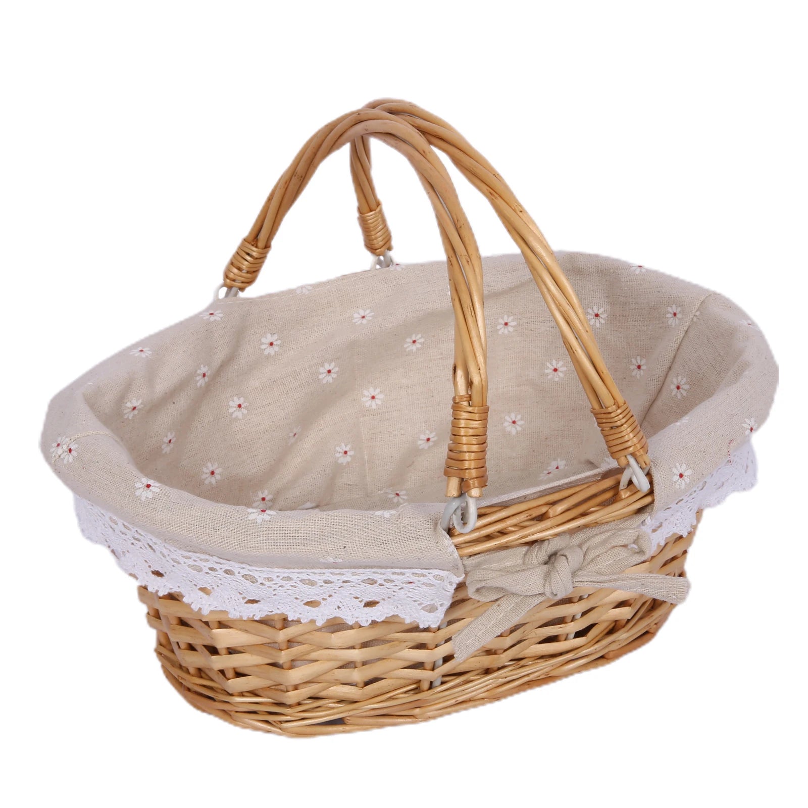 Woven Rattan Easter Basket with Folding Handle - Eco-Friendly Picnic & Gift Basket