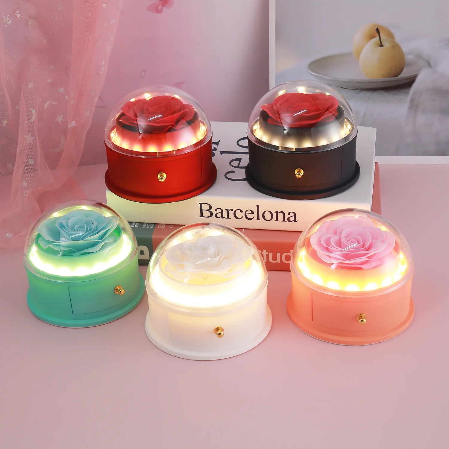 Valentine's Day Gift  LED Eternal Flower Drawer Gift Box Rose Light Jewelry Storage Box, For Ring, Necklace, Earrings Packaging