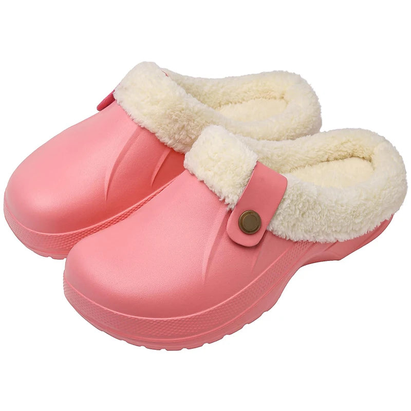 Men's Waterproof Fur Slippers – Warm Non-Slip Winter Shoes