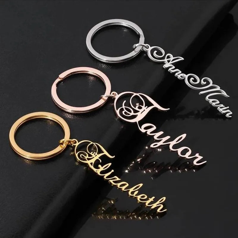Personalized Name Keychain - Custom Shape Tag Key Ring Mothers Day Anniversary Birthday