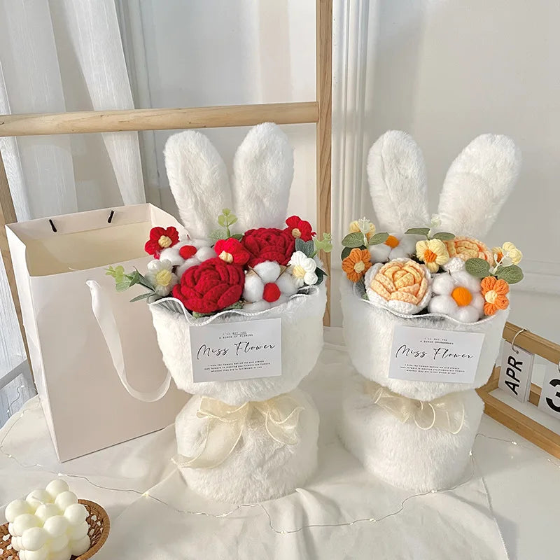 Easter Bunny Plush Knitted Rabbit Bouquet - Cute Bunny Ears Gift
