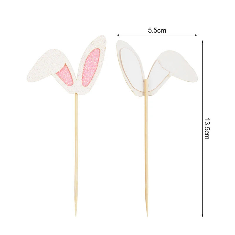Easter Bunny Ears Cake Toppers - 12 Pack Cute Rabbit Cupcake Picks