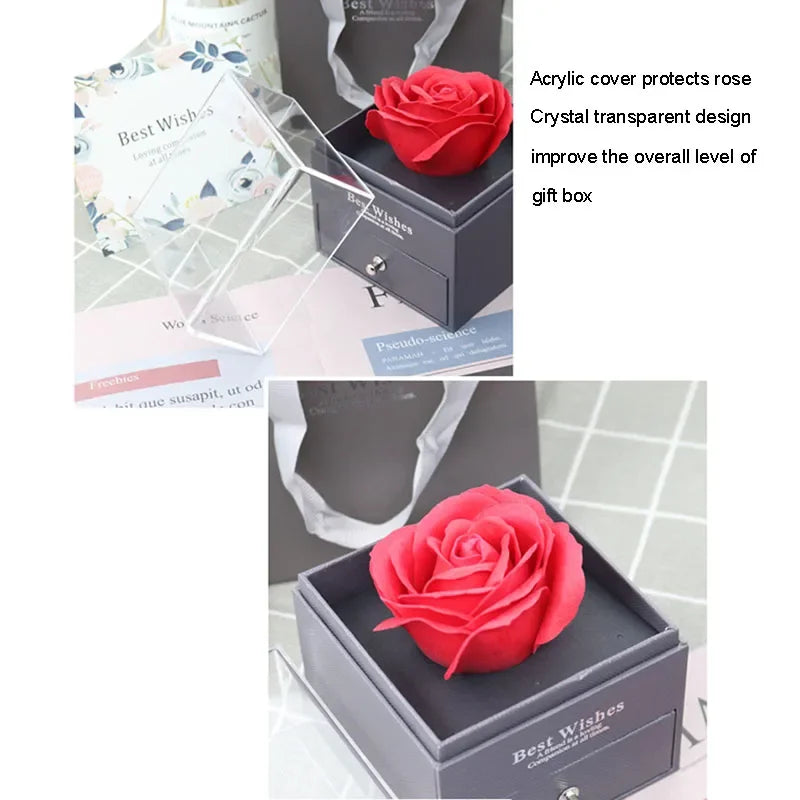1 Rose Gift Box Artificial Flower Box+Carry Bag Ring Jewelry Storage Box Christmas Valentine's Day Mom Wedding Girlfriend Gifts