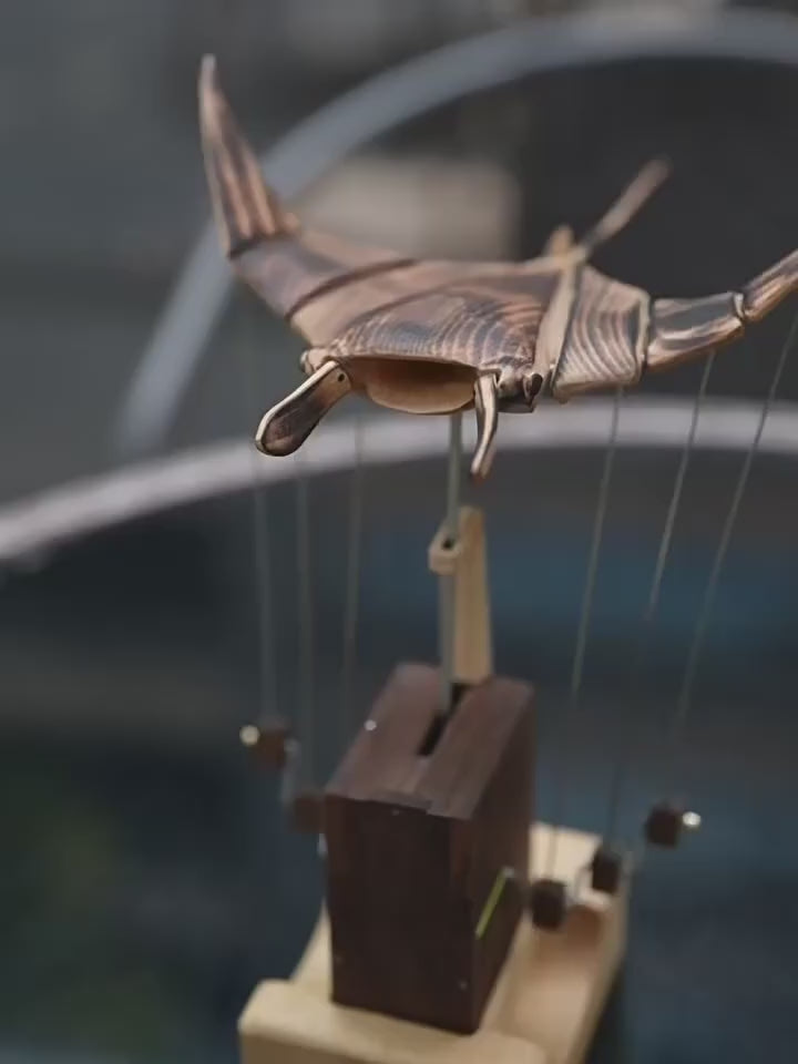 Hand-carved Flying Manta Ray Kinetic Sculpture - Unique Wooden Desktop Ornament for Home/Office Decoration & Birthday Gifting for Him or Her